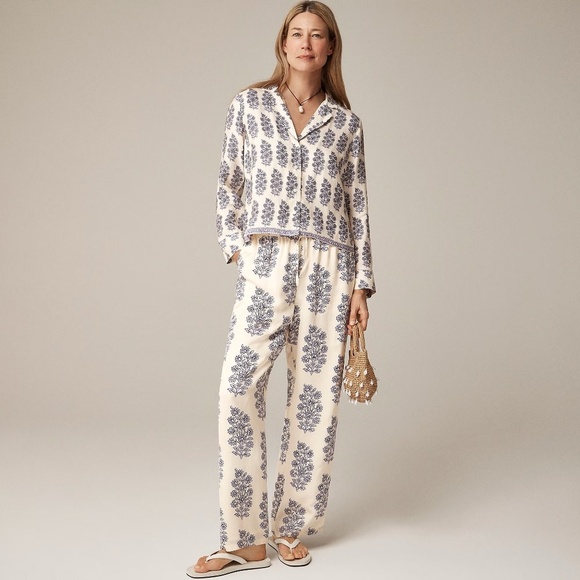 J. CREW New Soleil Pants Blooming Lilac Block Print Floral Elastic Waist Small - Picture 1 of 16